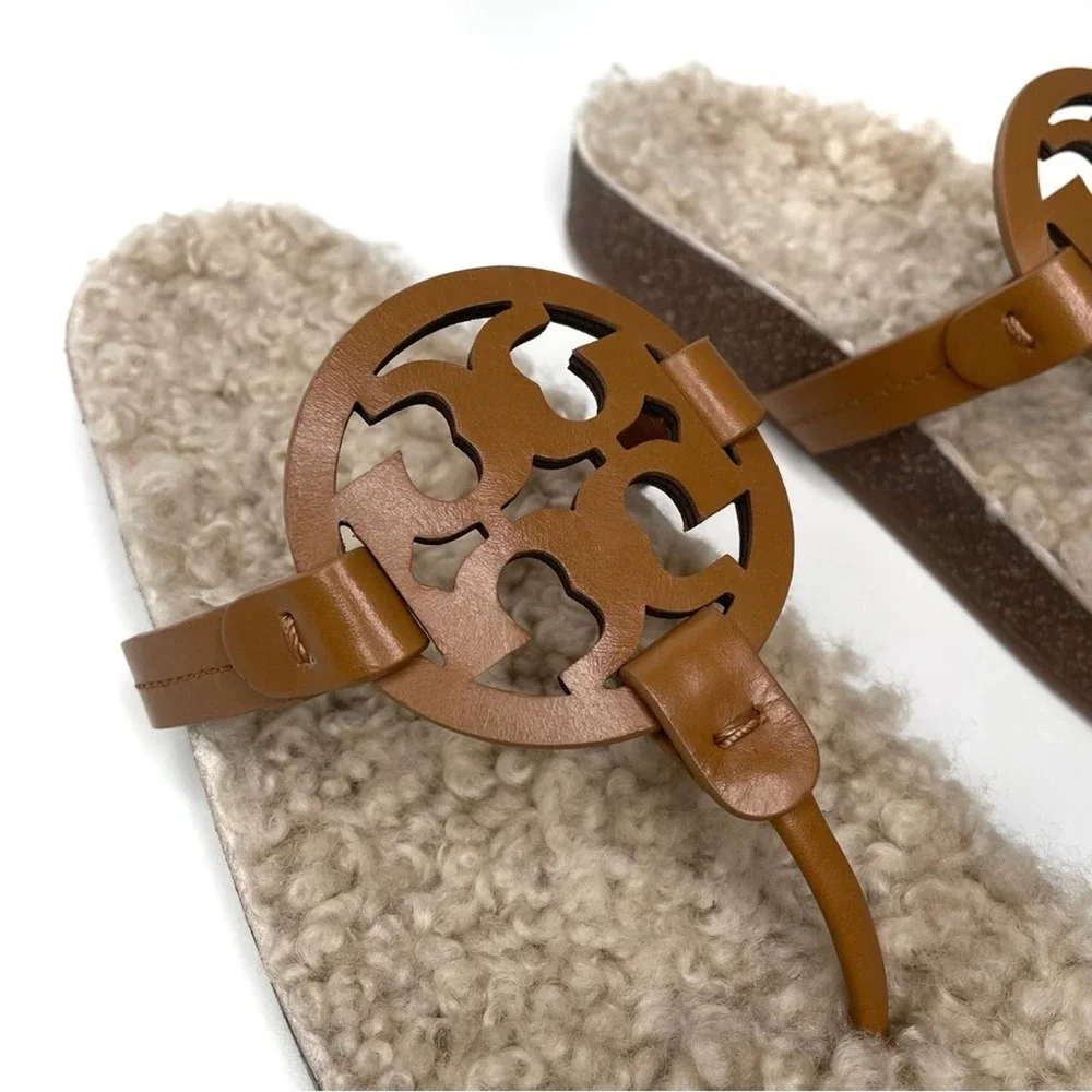 Tory Burch Miller Cloud Shearling Sandals Brown Color Size 10 - Picture 7 of 11